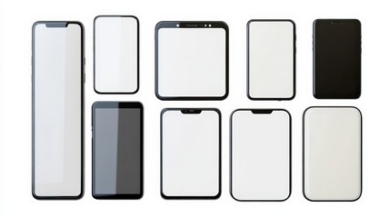 Smartphones With Blank Screen, Isolated On White Background, Ideal For Tech Product Advertisements. . Generative ai