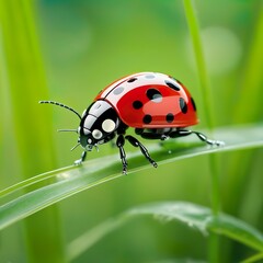 Fototapeta premium ladybug on green leaf