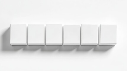 Minimalist Plain White Rectangular Blocks Neatly Arranged In A Row, Casting Soft Shadows, Isolated On White Background, Ideal For Product Mockups, Graphic Design Templates . Generative ai