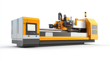 Fototapeta premium Industrial Laser Cutting Machine with Automated Robotic Arm and Control Panel