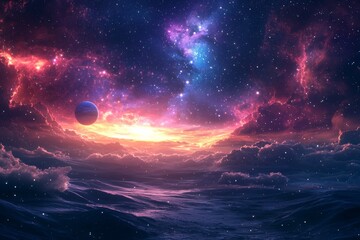 Fototapeta premium Space cosmic illustration with planets scene created with Generative AI