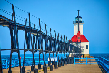 Lighthouse on North Pier with Ocean Backdrop Low Eye-Level Perspective