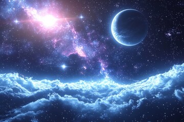 Obraz premium Space cosmic illustration with planets scene created with Generative AI