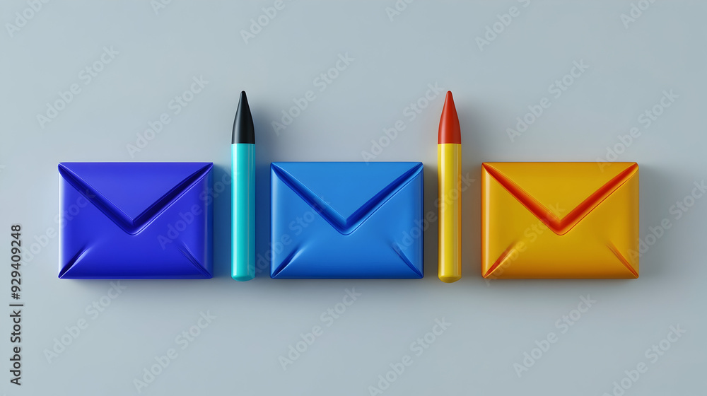 Poster a 3d set of blue mail envelope icons with a 