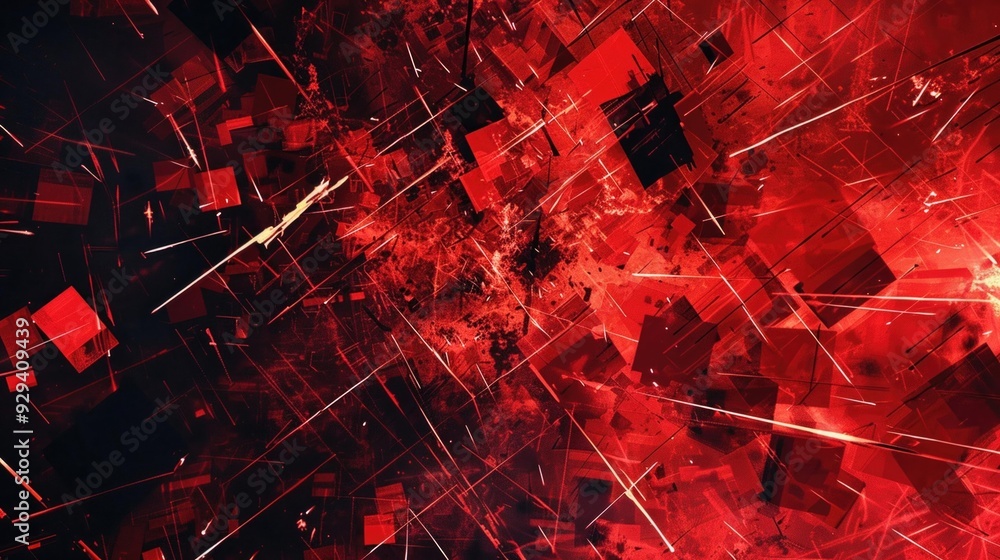 Poster abstract red digital artwork with intense energy and dynamic shapes, creating a bold visual.