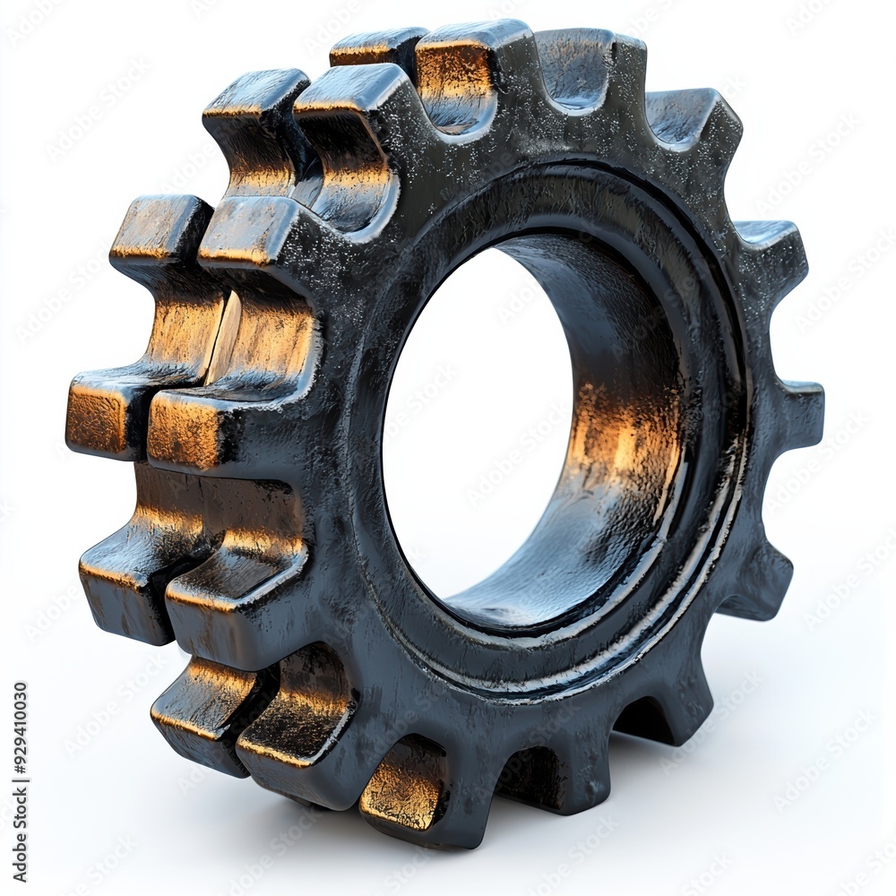 Poster close-up of a metallic gear with detailed texture, showing industrial design and mechanical engineer