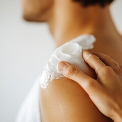 man applying cream on his shoulder 