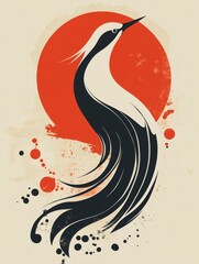 Stylized Bird Silhouette Against a Red Sun