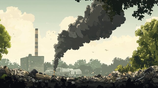 Non-recyclable waste is burned in an industrial facility, emitting thick smoke into the sky