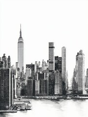Black and White Sketch of the New York Skyline