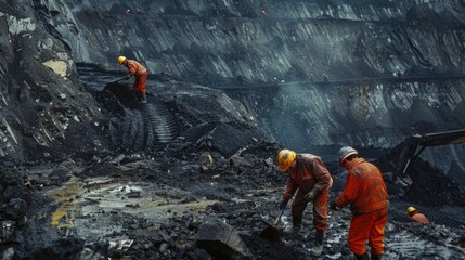 Men working together in a coal mine environment