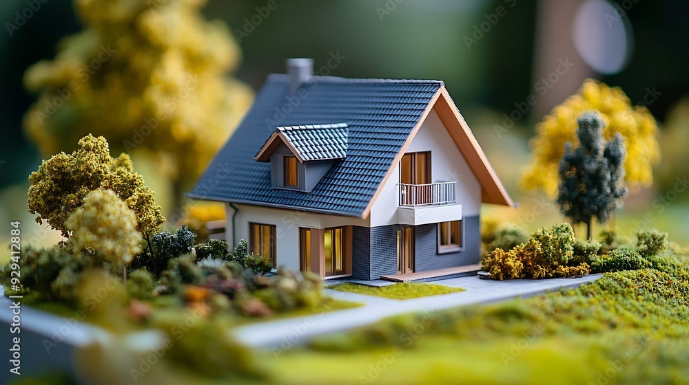Leinwandbilder Volumetric project of house Layout of a house with an open roof Miniature layout of a cottage top view Building model as a symbol of architectural business Design in architectural bure : Generative AI