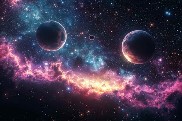 Space cosmic illustration with planets scene created with Generative AI