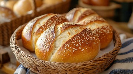 Traditional Mexican style bread called bolillo pastry image artisan bread made with flour milk olive oil linseed home bakery scene warm colors and home atmosphere bakery image : Generative AI
