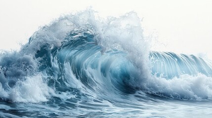 Obraz premium crystalline ocean wave caught midcurl transparent aqua waters and white foam isolated on white showcasing the raw power and beauty of the sea