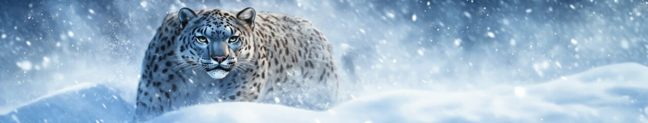 Fototapeta premium Enchanted anime-style Snow Leopard on Winter's White Snow: A Majestic Vision for Christmas and New Year 2025 Holiday Marketing Creatives,Anime-Style,illustration,Picture BooksFor Poster,Novel,UI,WEB,G