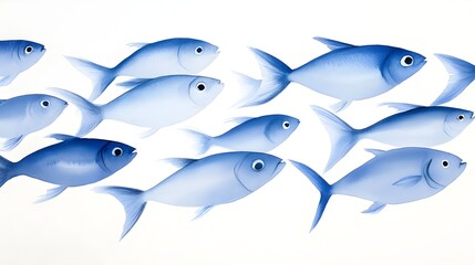 Obraz premium Delicate watercolor painting of glistening silver fish swimming together like a graceful cloud in the ocean