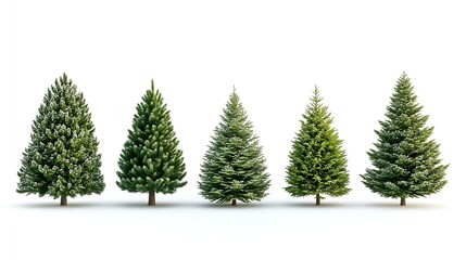 Obraz premium Conifer Trees collection of green Christmas trees on a white background isolated : Generative AI