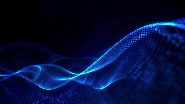 Abstract digital wave from glowing neon blue dots and lines. Futuristic data flow and advanced technology. Dynamic animation
