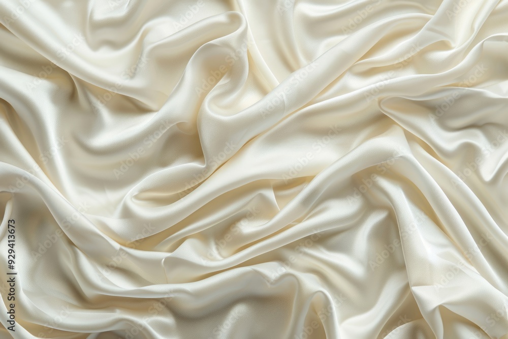 Poster close-up shot of white silk fabric with intricate texture and pattern