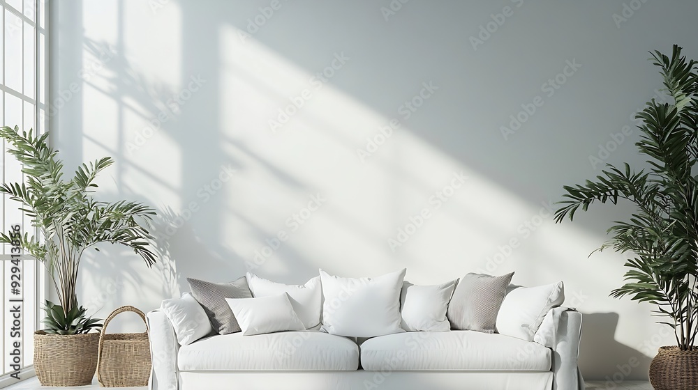Poster mockup white wall in loft style house with sofa and accessories in the room3d rendering : generative
