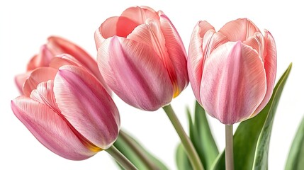 Fototapeta premium Pink tulips flowers on a white isolated background with clipping path Flowers on a stem Closeup Nature : Generative AI