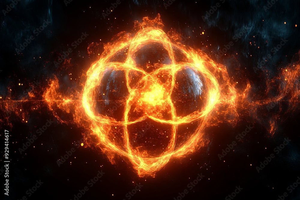 Poster a vibrant display of flames creates a captivating circular design in a starry cosmic sky. generative