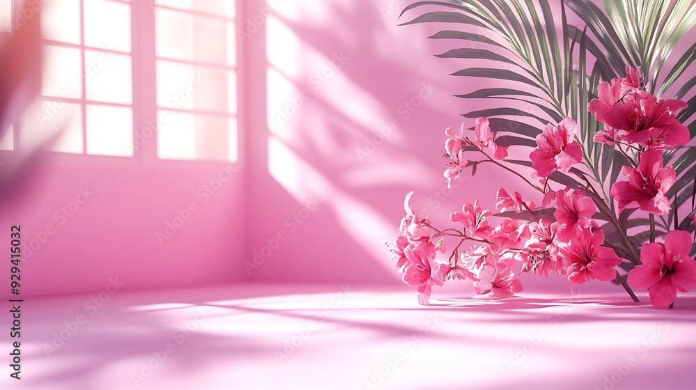 Poster abstract pink color gradient studio background for product presentation empty room with shadows of w