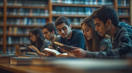 College students studying in library study room : Generative AI