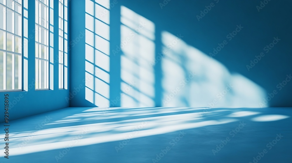 Poster abstract blue studio background for product presentation empty room with shadows of window 3d room w