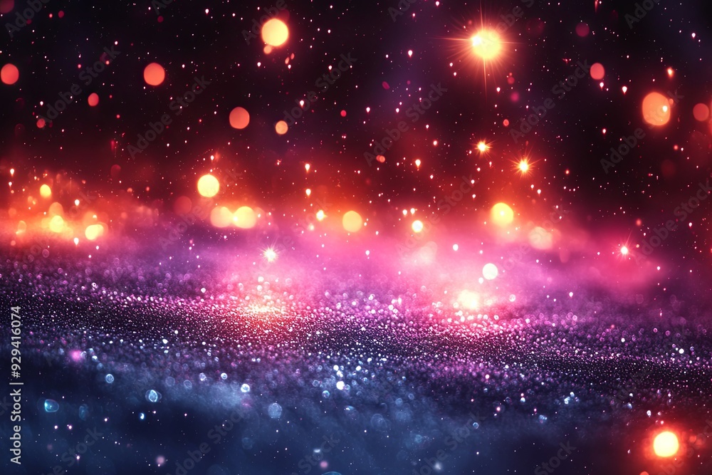 Poster colorful lights and shimmering particles create a mesmerizing cosmic effect in the dark. generative 