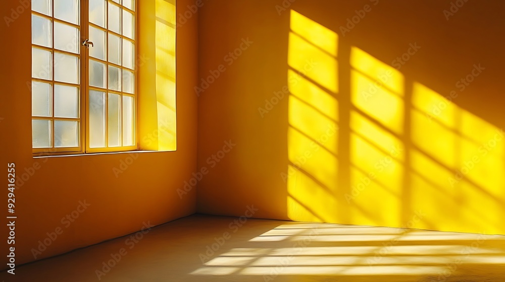 Leinwandbilder yellow room corner with crossing windows shadows minimalistic space concept : generative ai