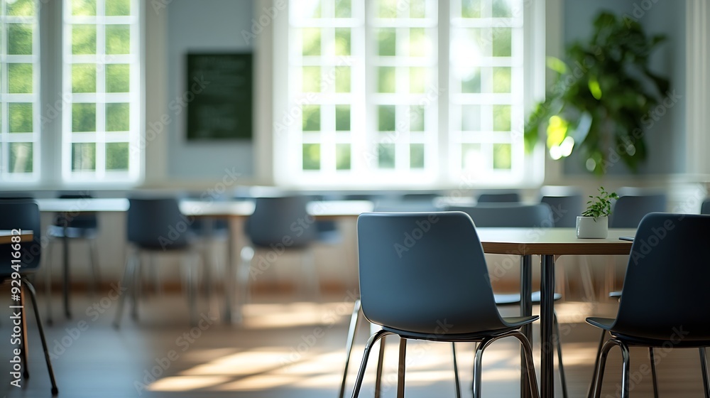 Poster class room with table and chairs : generative ai