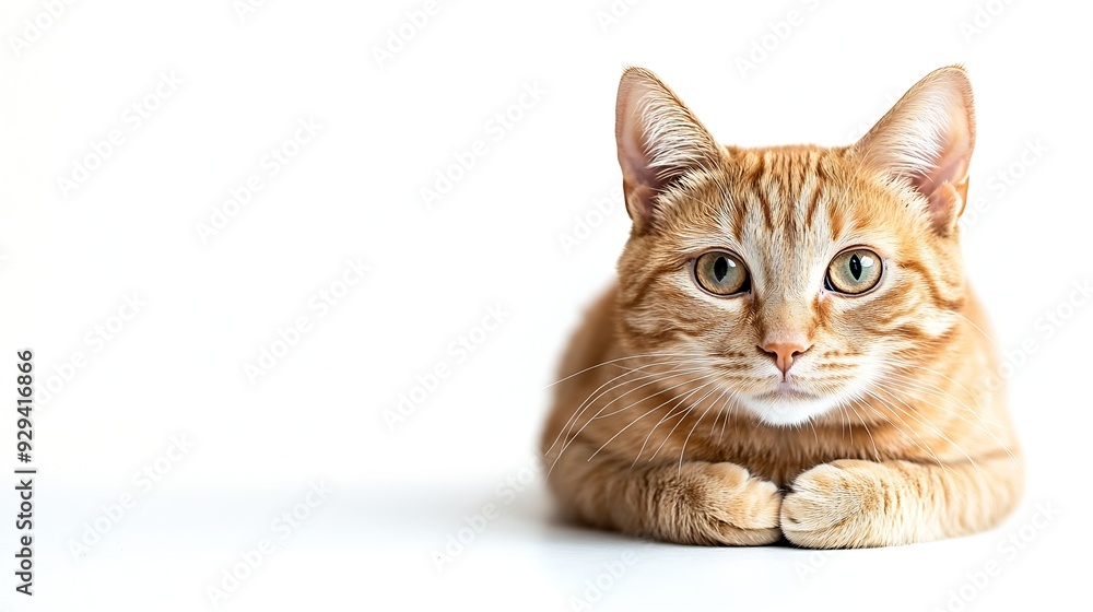 Aufkleber ginger cat isolated on white background sitting and looking at camera pets at home : generative ai