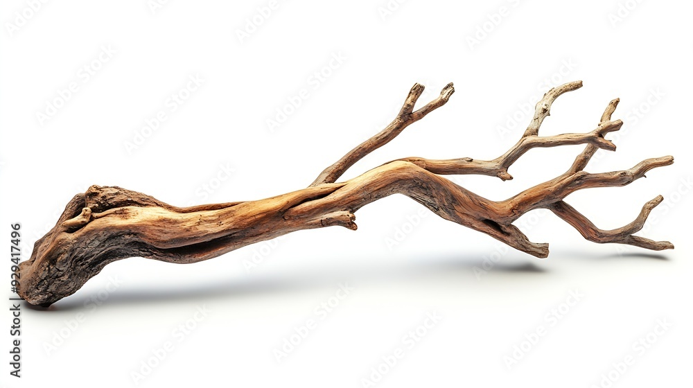 Poster piece branches of driftwood for aquarium design and decor isolated on white background with clipping