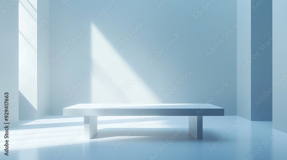 Aufkleber Empty abstract blank table  empty copy space for design and product display blank white space background illuminated with bright light white empty geometrical background stage for prod : Generative AI