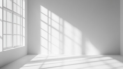 Fototapeta premium Abstract white studio background for product presentation Empty gray room with shadows of window Display product with blurred backdrop : Generative AI