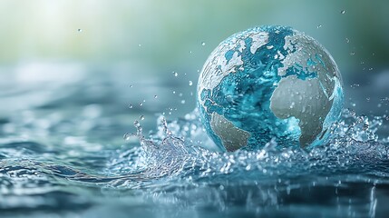 Water droplets form the shape of continents on a globe, copy sapce, emphasizing the interconnectedness of water resources worldwide, Global water awareness concept design
