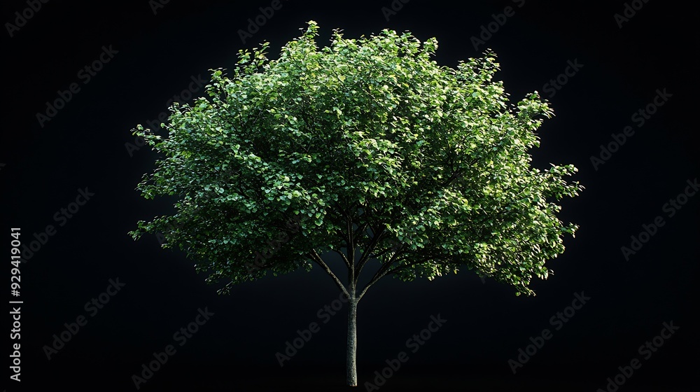 Aufkleber Single green tree isolated on white background with clipping path and alpha channel on black background : Generative AI
