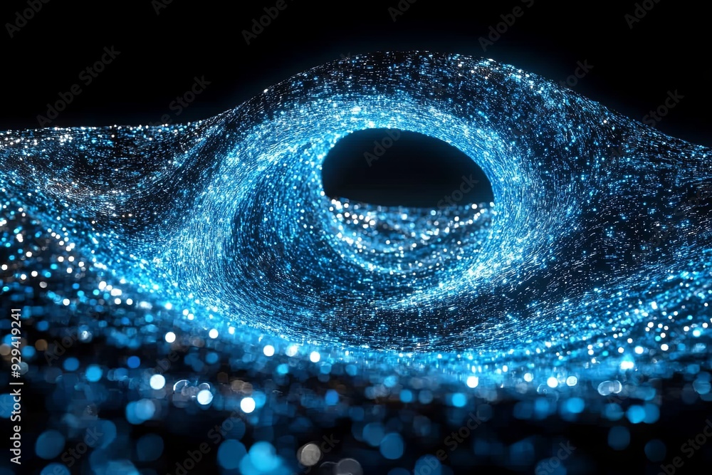 Poster a swirling blue vortex of light creates a captivating visual effect in darkness. generative ai
