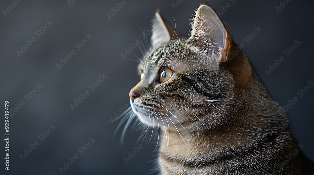 Poster sitting sweety cat looking aside portrait on transparent background : generative ai