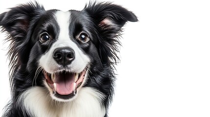 Border collie dog smile portrait on a white background isolate : Generative AI