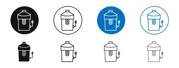 Garbage disposal vector icon in black and blue colors