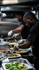 Chefs work diligently to prepare flavorful dishes in a lively restaurant kitchen