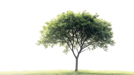 Fototapeta premium Vibrant foliage lone big tree isolated on white background Evergreen wild trunk for design Tropical colorful exotic lush plant Tree green leaf garden decor Forest wood in summer season : Generative AI