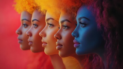 empowering female diversity mosaic vibrant portraits seamlessly blending on soft pink celebrating unity and strength dynamic composition with negative space