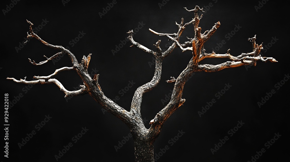 Poster Isolated dead tree with clipping path and alpha channel on black background : Generative AI