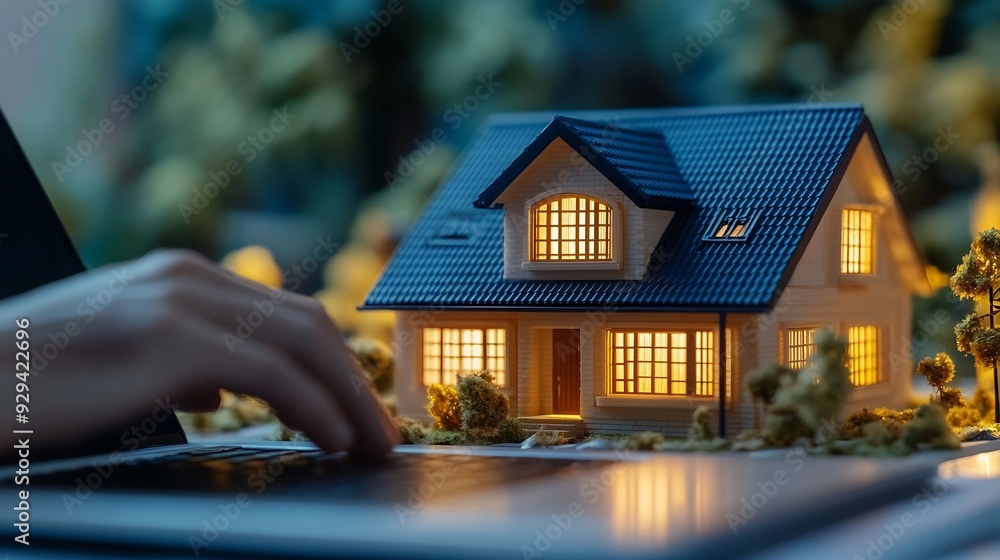 Leinwandbilder Engineers are typing on a laptop keyboard to review the design of the house before editing it and sending it to customers Home design ideas by expert engineers for quality and correct  : Generative AI