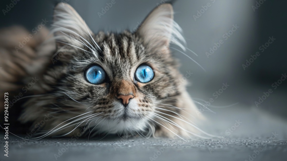 Sticker A close-up shot of a domestic cat with bright blue eyes