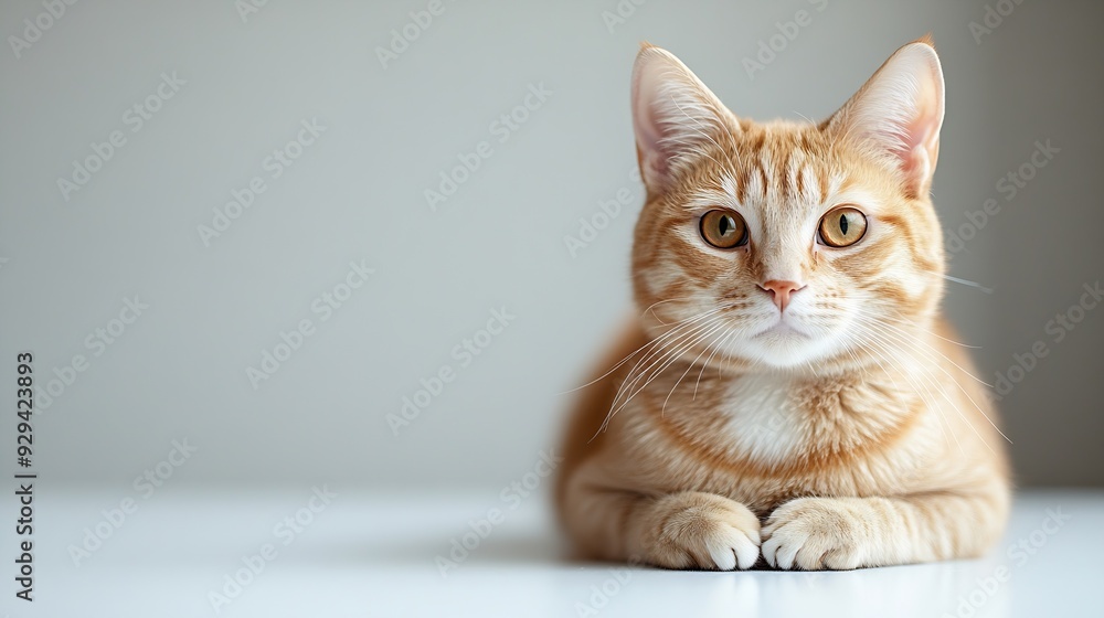 Poster ginger cat isolated on white background sitting and looking at camera pets at home : generative ai